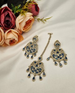 Traditional Flower Motif Dual Layer Long Necklace Earrings And Mangtika <b>Set</b> For Women Designer Fashion <b>Jewellery</b> <b>Set</b> Collections - Product Image 6