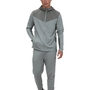 Men's Grey Full <b>Zip</b> <b>Hooded</b> Tracksuit With Side Pockets Breathable Sporty Jogger Pants Set Autumn Wear - Product Image 1