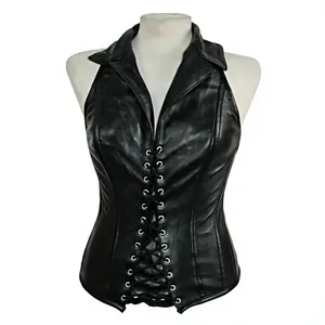 Women's Goth <b>Punk</b> Plus-Size Zipper Leather Lace Corset Shapewear Waist Cinchers Hip Enhancer Satin Fabric Quick Dry Firm Control - Product Image 2