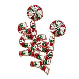 Handmade Trendy Christmas Ho Ho Ho Beaded Statement <b>Earrings</b> From India Drop <b>Earrings</b> Style for <b>Holiday</b> Celebrations - Product Image 2