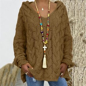Jocoo Jolee femmes automne Streetwear solide moyen couleur café sweat à capuche torsion tricoté pull Style décontracté - Product Image 1