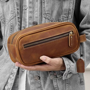 Luxury <b>Men</b> Full Grain Leather Dopp Kit Large Capacity Portable Travel for Toiletry Bag Organizer Zipper Blank <b>Pouch</b> for Washing. - Product Image 3