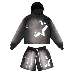 Survêtement 2-en-1 léger coupe ample en polyester/coton marron à capuche coupe-vent imprimé étoiles pour homme Econex Sports – Style streetwear - Product Image 2