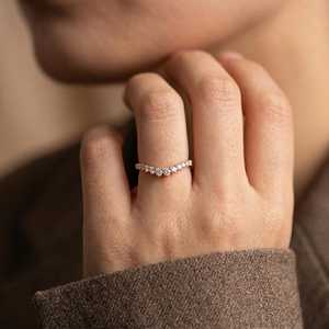 Luxury <b>Stacking</b> Emerald Cut Diamond Claw Setting Half Eternity Band <b>Ring</b> Unisex Lab Grown 14K Solid Gold Fine Promise Gift - Product Image 3