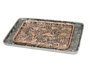 Juego de Bandejas de Aluminio Rectangulares Texturizadas, Platos Decorativos con Acabado Antiguo en Plata y Bronce para Decoración del Hogar - Product Image 2