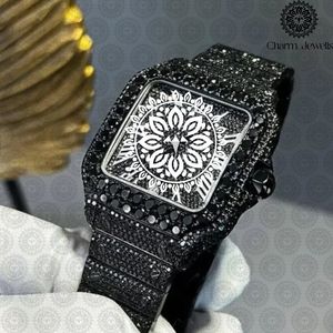 Montre de luxe pour femme Charm_Jewells en acier inoxydable, cadran carré, lunette en cristal noir, mouvement à quartz analogique, fermoir pliant 30 mm - Product Image 2