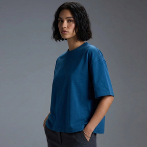 T-shirts amples et carrés pour femmes, col rond, coupe décontractée, épaules tombantes, noir - Product Image 1