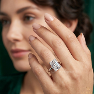Anillo de Compromiso de Diamante Cultivado en Laboratorio con Corte Esmeralda, Certificado IGI, Personalizado en Oro de 9K, 10K, 14K, 18K, Chapado en Rodio, Solitario para Boda - Product Image 6