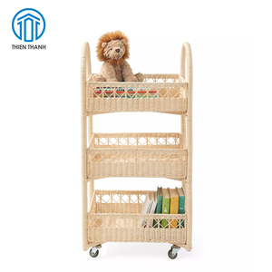 Chariot de rangement roulant en osier fait main, panier organisateur en rotin avec roulettes, pour chambre d'enfant et maison, vente en gros, fabricant - Product Image 1