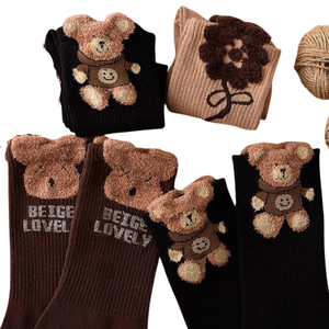 Yarn Bear Socks Women's Mid-Calf Plush Socks Outer Wear Cute Ins Trendy Versatile <b>Stockings</b> Autumn and Winter - Product Image 2