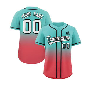Jersey de Béisbol Personalizado 2025 con Degradado Verde Azulado, Ribete Negro, Botones, Uniforme de Equipo, Nombre y Número Personalizados, Estilo Profesional, Venta al Por Mayor - Product Image 3