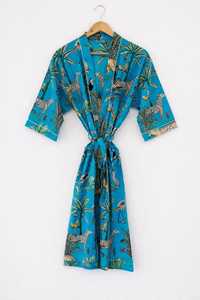 Bata Kimono Informal de Algodón Natural Hecha a Mano, Cuello en V, Secado Rápido, Tela Suave y Cómoda, Estampado Safari Elegante - Product Image 3