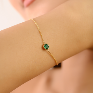 14K Green Emerald Chain Bracelet for Women-Trendy <b>Solid</b> White <b>Gold</b> Style - Product Image 1
