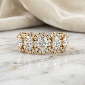 2.45CTW Round Oval Cut Pave Prong Set Five <b>Stone</b> Accent Ring - Product Image 1