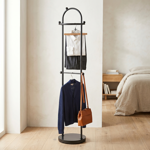 Porte-manteau moderne en métal au design minimaliste, finition noire, organisateur de rangement autoportant pour chambre à coucher - Product Image 1