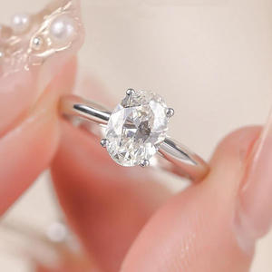 Elegant Oval Cut Moissanite <b>Diamond</b> <b>Ring</b> 925 Sterling Silver Solitaire Engagement Wedding Jewelry For Women By Trisha Jewels - Product Image 1