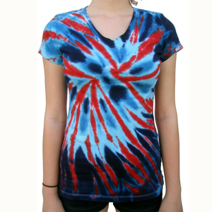 Nueva camiseta tie dye para mujer, cuello en V, manga corta, informal, camisetas para mujer, camisetas tie dye con colores y logotipo personalizados. - Product Image 1