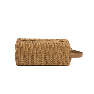 Leather Toiletry Bag Cosmetic <b>Case</b> Small Zipper Closure Portable <b>Makeup</b> Bag Simple Style Beige Color Toiletry Bag Travel - Product Image 1