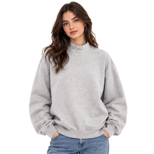 Sweat-shirt personnalisé pour femme à col montant en molleton de coton épais avec impression graphique personnalisée, coupe ample, finition délavée et ourlet côtelé - Product Image 5