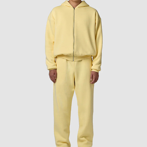 Premium Hooded Printed Lemon Yellow Drawstring Closure Tracksuit Sweatpants <b>Set</b> Soft Fleece Casual Two Piece <b>Matching</b> <b>Jogger</b> - Product Image 1