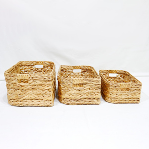 Water Hyacinth Rustic Eco-Friendly <b>Rectangular</b> <b>Storage</b> <b>Basket</b> Set with Handles for Laundry <b>Storage</b> - Product Image 1
