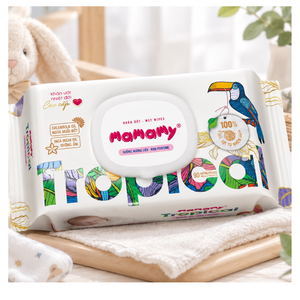 Lingettes humides pour bébé Mamamy OEM, 90 lingettes, parfum tropical, 100% rayonne, tissu non tissé doux, huile de calendula, nettoyage pour bébé - Product Image 1
