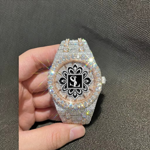 Moissanite Quartz ETA Movement Luxury Two-Tone Sapphire Crystal Analog Day/Date Iced Watch 14k Gold Plated Stainless Steel 20mm - Product Image 4