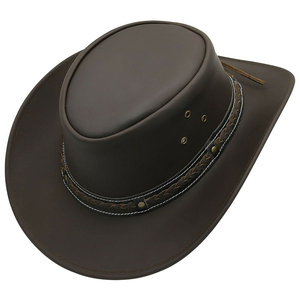 Chapeau de cowboy en cuir marron unisexe personnalisé en gros avec bande tressée, ajustable, style décontracté d'hiver pour l'extérieur, taille adulte 56-58CM - Product Image 1