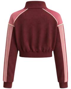 Chaqueta Deportiva Corta para Mujer, Color Rosa Granate, con Cierre, para Gimnasio, Fitness, Ropa Deportiva Activa, con Rayas en Contraste, Fabricante de Chaquetas de Entrenamiento - Product Image 2