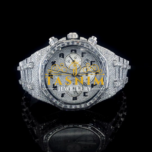 Reloj de Hombre de Moda, Estilo Deportivo, con Cristales de Cuarzo VVS, Acero Inoxidable, Edición Limitada, Movimiento ETA, Oro Blanco - Product Image 1