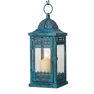 <b>Set</b> Of 2 Black Metal Hanging <b>Lanterns</b> Vintage Style Iron & Glass Decorative Candle <b>Lanterns</b> Indoor Outdoor Tabletop & Hanging - Product Image 3