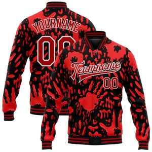 Veste universitaire camouflage rouge et noir pour homme, personnalisable avec nom et numéro, impression par sublimation, tenue décontractée d'automne, coupe classique, col rabattu - Product Image 1