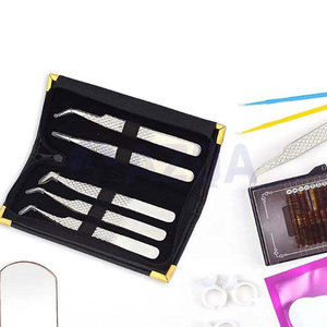 Ensemble de 5 pinces à épiler professionnelles en acier inoxydable pour extensions de cils, droites et courbées à 45 degrés °   90 °   Outils pour cils en forme de L - Product Image 5