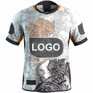 เสื้อรักบี้ชายแบบซับลิเมชั่น แขนสั้น คอกลม ระบายเหงื่อได้ดี ผลิตจากโพลีเอสเตอร์ ทรงแอธเลติก สีดำ น้ำเงิน ขาว ผ้าตาข่าย เหมาะสำหรับทุกฤดูกาล - Product Image 3
