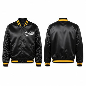 Chaqueta Varsity Bordada Personalizada para Hombre, Negra con Ribete Amarillo, Forro de Satén, Corte Regular, Cuello Camisero, Ropa Casual de Otoño - Product Image 1
