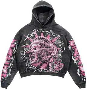 ชุดเซ็ตเสื้อฮู้ดดี้พิมพ์ลายตามสั่ง พร้อมกางเกงขายาวทรงบэгกี้ผ้าฝ้ายพิมพ์ลายทั้งตัวแบบแอซิดวอช 2 ชิ้น - Product Image 4