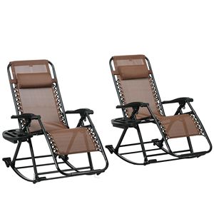 Ensemble de chaises à bascule personnalisées avec logo, pliables, inclinables, zéro gravité, avec coussin, porte-gobelet et porte-téléphone, marron, pour les voyages - Product Image 1