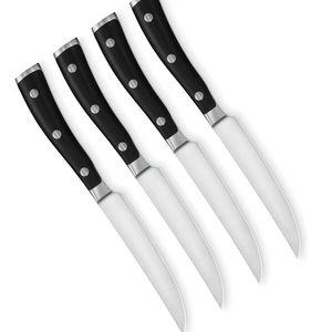 Ensemble de 4 couteaux à steak à lames affûtées en acier inoxydable avec manches rivetés noirs traditionnels pour restaurant de steak - Product Image 6