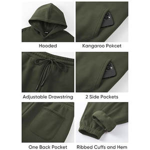 Survêtement de sport personnalisé pour homme en coton 100% vert olive uni, idéal pour la maternité |   Ensemble sweat à capuche et jogging en molleton uni |   Coupe classique - Product Image 6