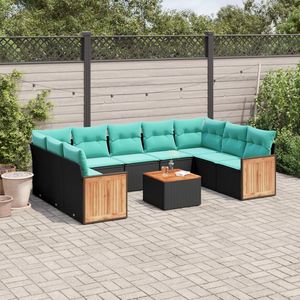 Ensemble de canapés de patio en polyrotin noir, 10 pièces, avec coussins, ensembles de jardin - Product Image 1