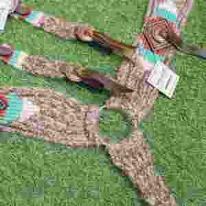 Conjunto de cabezada y pechera de mohair beige turquesa rojizo, 32 pulgadas de longitud frontal, colores personalizables, hecho a mano con cuero argentino. - Product Image 5