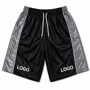 Pantalones cortos de baloncesto negros con paneles laterales grises brillantes y estampado de LOGO en estudio para ropa deportiva atlética - Product Image 2
