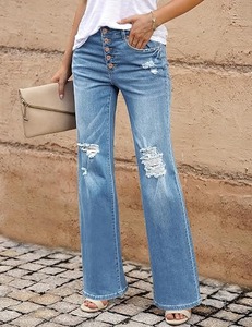 Women's <b>Boot</b> Cut Jeans with <b>Boots</b> Heels & Sneakers-Vintage Style Knee-Length Regular Fit Cotton Denim Outfit - Product Image 1
