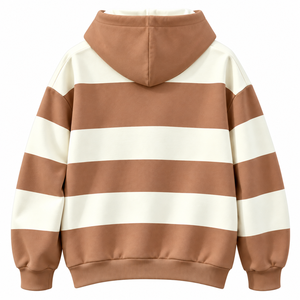 Sudadera con Capucha Unisex a Rayas, Estilo Casual, Color Marrón y Blanco, con Logotipo Frontal, 100% Algodón, Talla Grande, Transpirable - Product Image 2