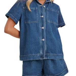 เซ็ตผ้ายีนส์สำหรับผู้หญิงชุดลำลอง2ชิ้นเสื้อแขนกุดกางเกงขาสั้นเอวสูงกางเกงยีนส์2026 - Product Image 4