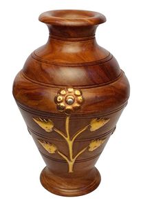 Jarrón de Flores de Madera Tallado a Mano, Ecológico, Estilo Art Deco Moderno, con Patrón Floral Marrón, para Decoración del Hogar - Product Image 1