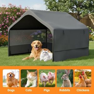 Tente de camping portable pour animaux de compagnie en tissu Oxford imperméable avec ventilation en maille sur 3 côtés, cadre en acier pliable, abri pour chien, sac de rangement - Product Image 4