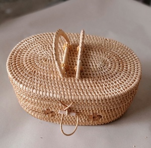 Handwoven Rattan <b>Storage</b> <b>Basket</b> With Handles Natural Wicker Picnic <b>Basket</b> with Lid Food Container for Living Room Organization - Product Image 3