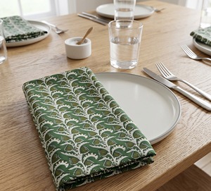 Ensemble de serviettes en coton imprimé 4 pièces, motif feuille verte, décoration de table faite à la main, forme rectangulaire, lavable en machine, usage domestique - Product Image 2