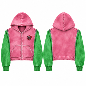 OEM Custom Unisex Distressed <b>Cropped</b> <b>Zip</b> <b>Hoodie</b> Garment Washed Heavyweight Streetwear Jacket Direct from Factory Blimpex - Product Image 3